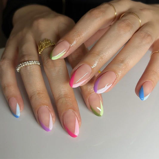 Summer Breeze Medium Almond Pastel Ombr‚àö¬© Press On Nail Set with Dual Tone Accents