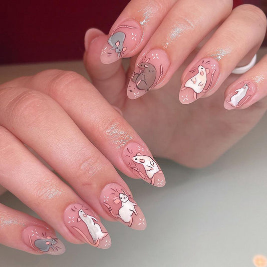 Whimsical Forest Fantasy Medium Almond Blush Pink Enamel with Adorable Animal Illustrations