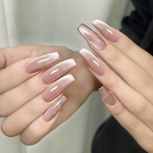Glamourous Rose Quartz Long Coffin Pink Ombre Press On Nail Set with Shimmer Finish