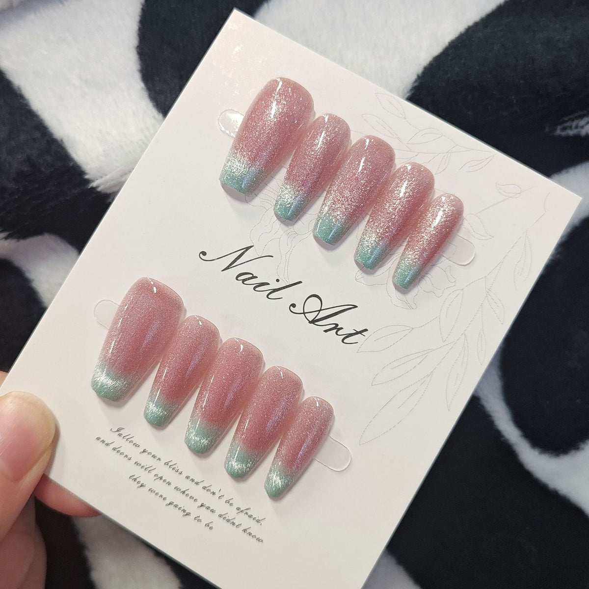 Enchanting Serenity Long Coffin Shimmering Ombre Nail Set