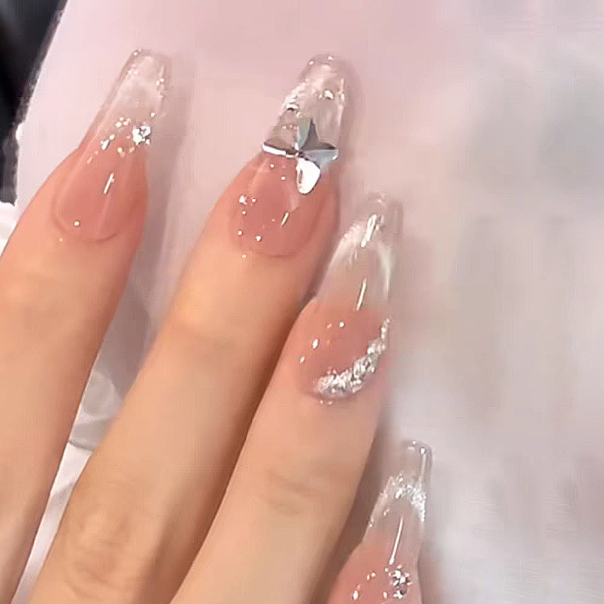 Celestial Dream Long Coffin Clear with Star Accent Press-On Nail Set