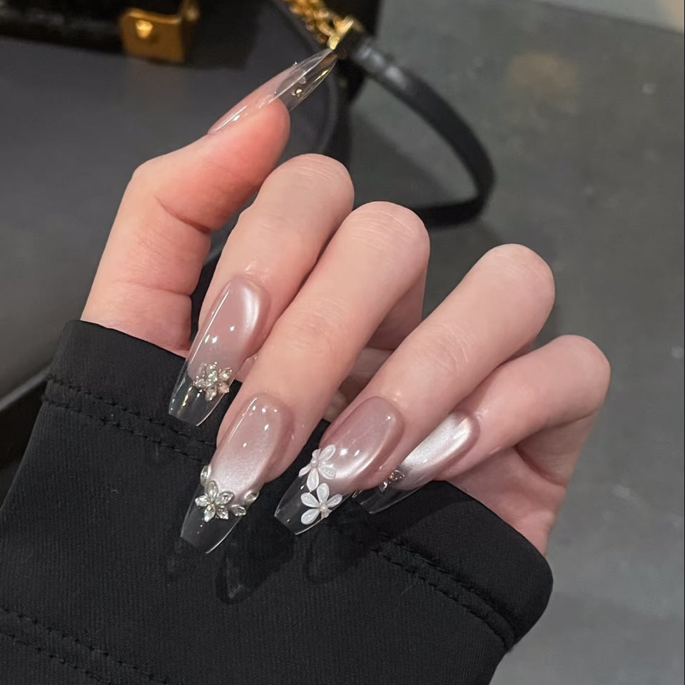 Ethereal Enchantment Long Coffin Transparent with Delicate Floral Accents