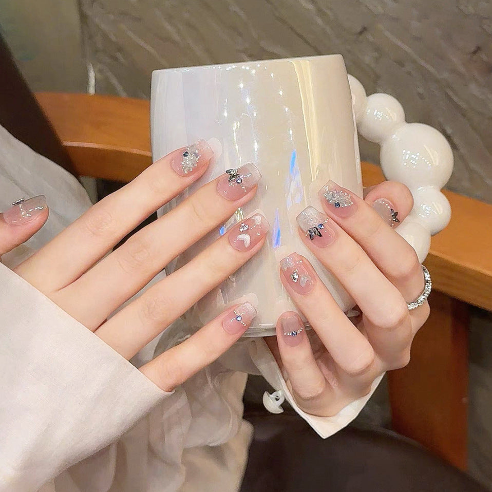 Charming Elegance Long Square Transparent with Glittering Gems Press on Nail Set