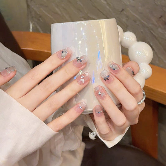 Charming Elegance Long Square Transparent with Glittering Gems Press on Nail Set