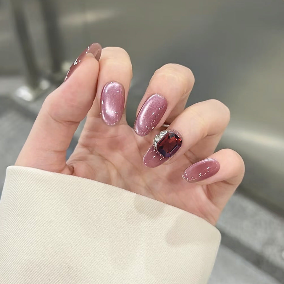 Glamorous Elegance Long Oval Blush Pink with Sparkling Gemstone Accent Press On Nail Set