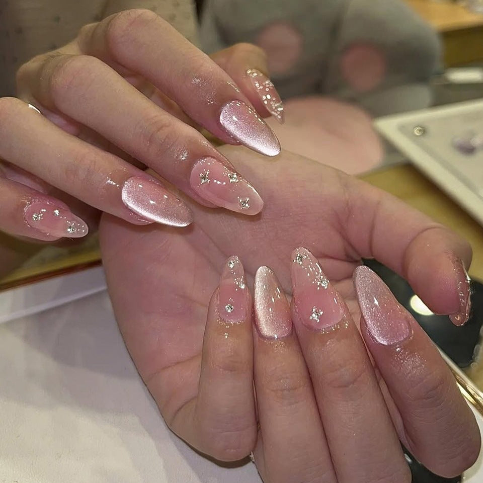 Glamorous Evening Delight Long Almond Pink with Sparkling Glitter Accents Press-On Nail Set