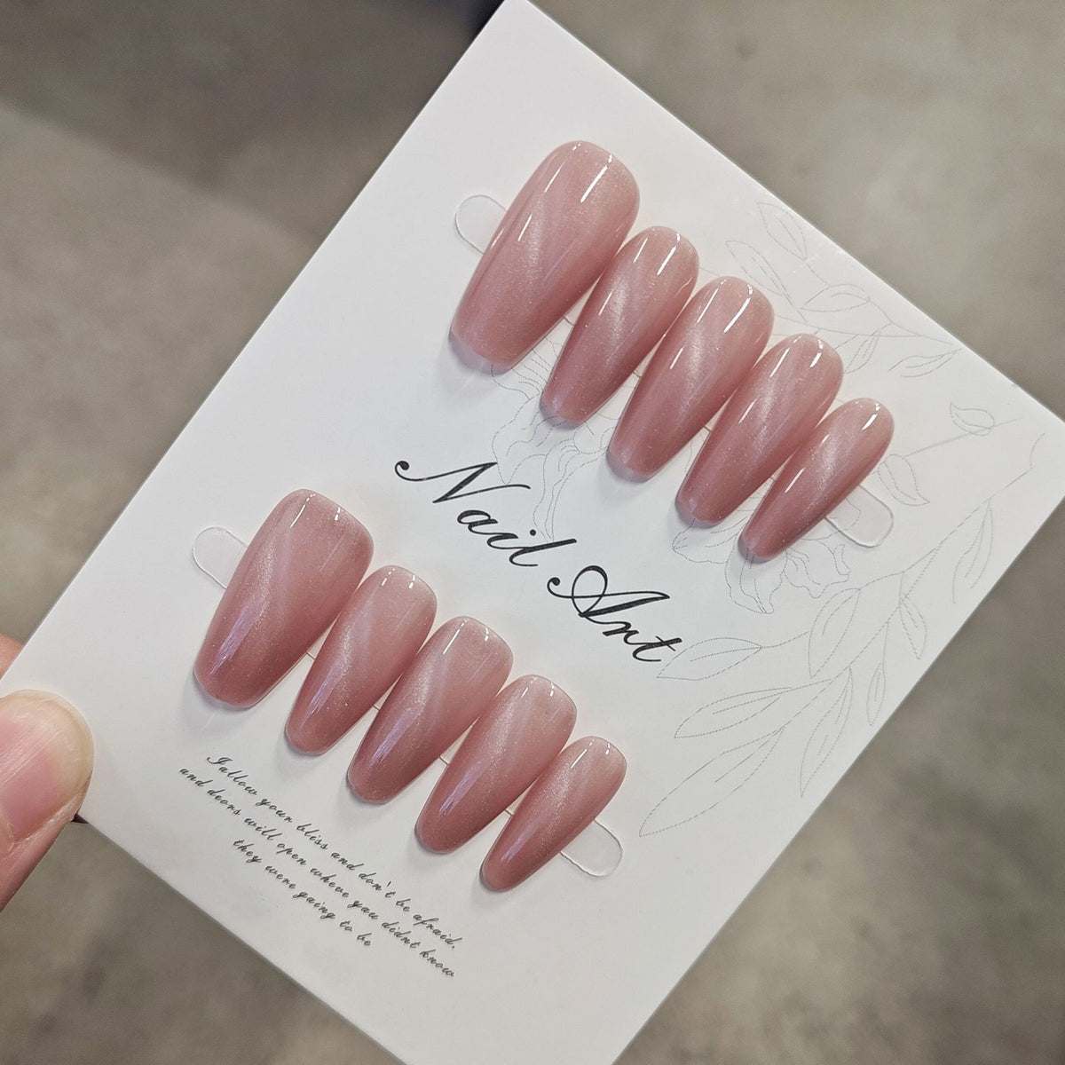 Elegant Rose Long Coffin Blush Pink with Iridescent Shine Press On Nail Set