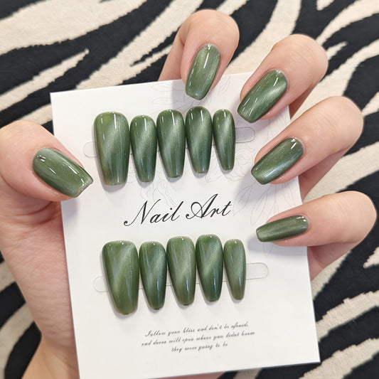 Nature Inspired Long Coffin Green Gradient Press On Nail Set