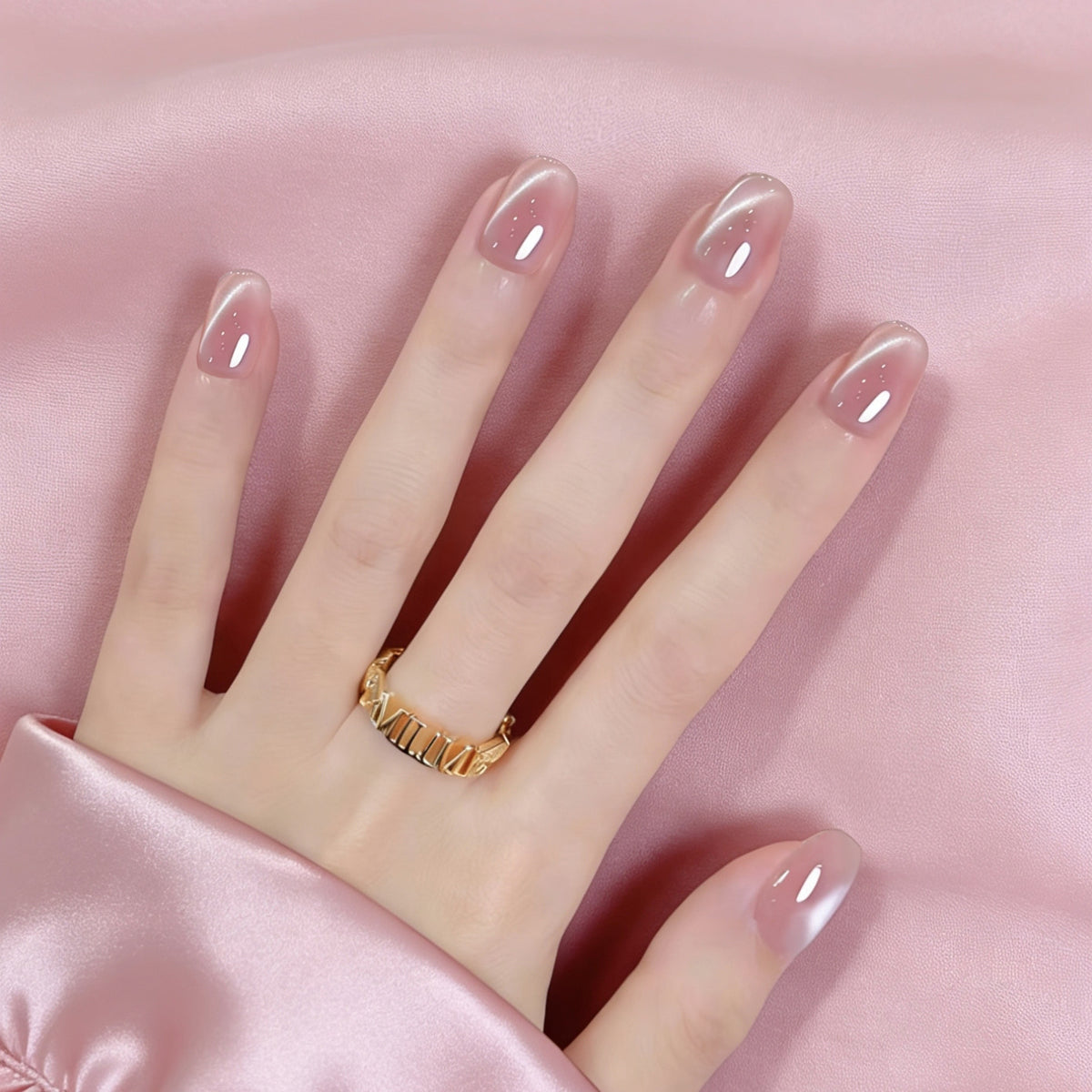 Elegant Rose Quartz Medium Oval Ombre Nail Set