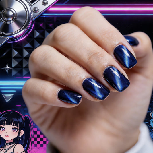 Galactic Glamour Short Square Midnight Blue Press On Nail Set with Unique Twinkling Finish