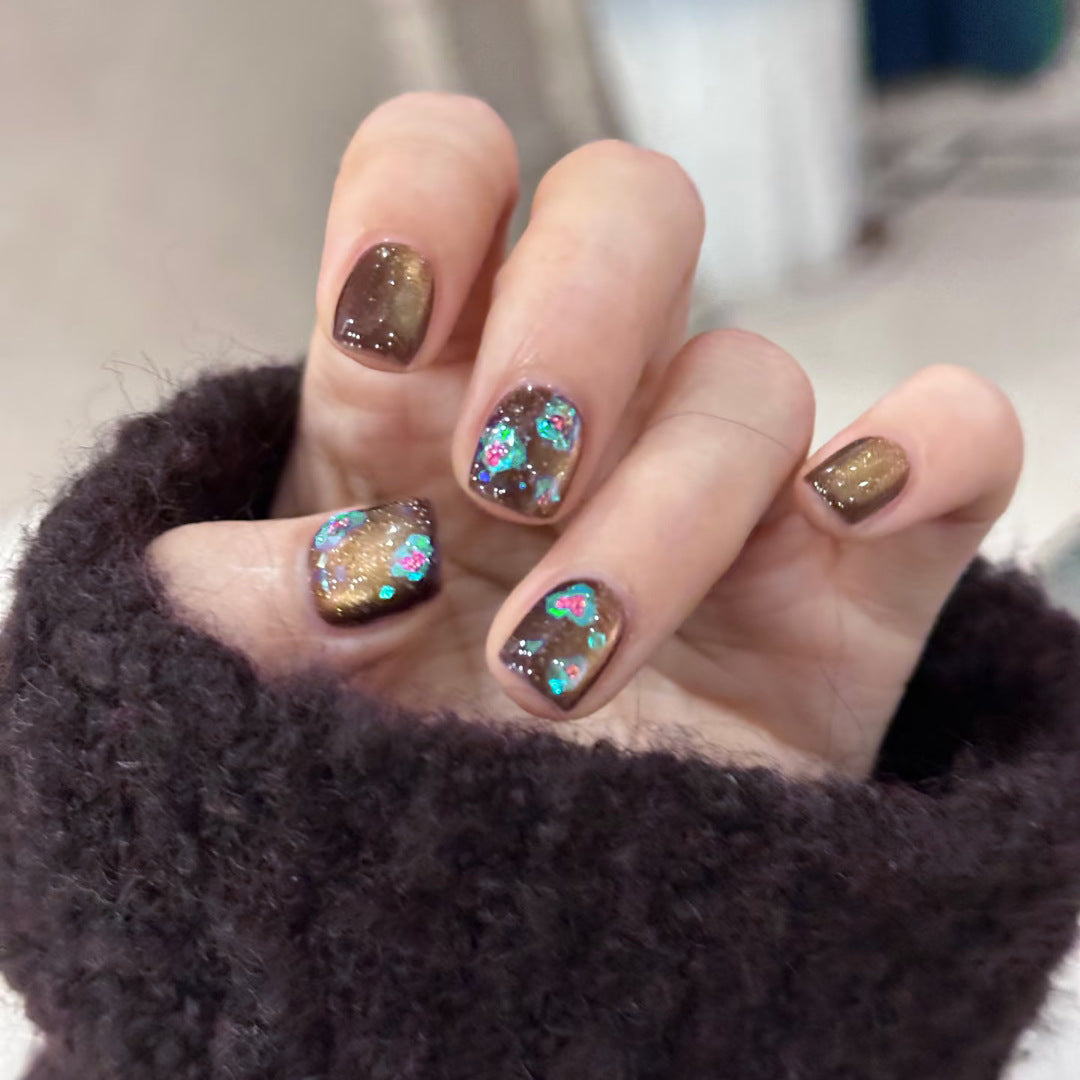 Glamorous Autumn Short Square Chocolate Glitter Press-On Nail Set