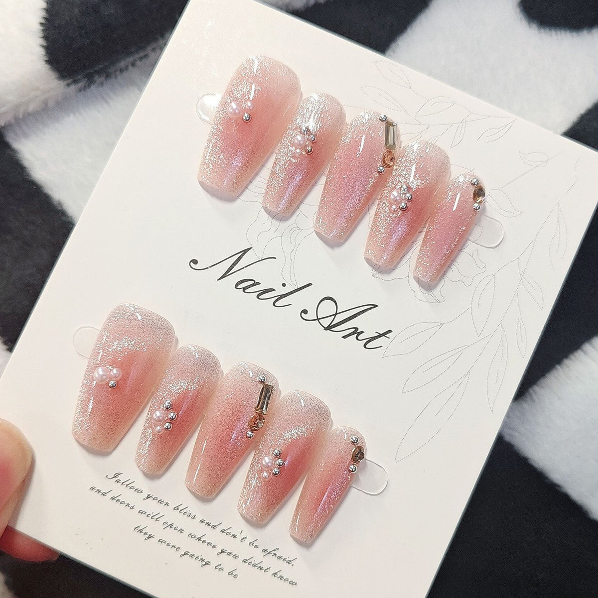 Elegant Dream Medium Coffin Pink with Sparkling Rhinestones Press On Nail Set