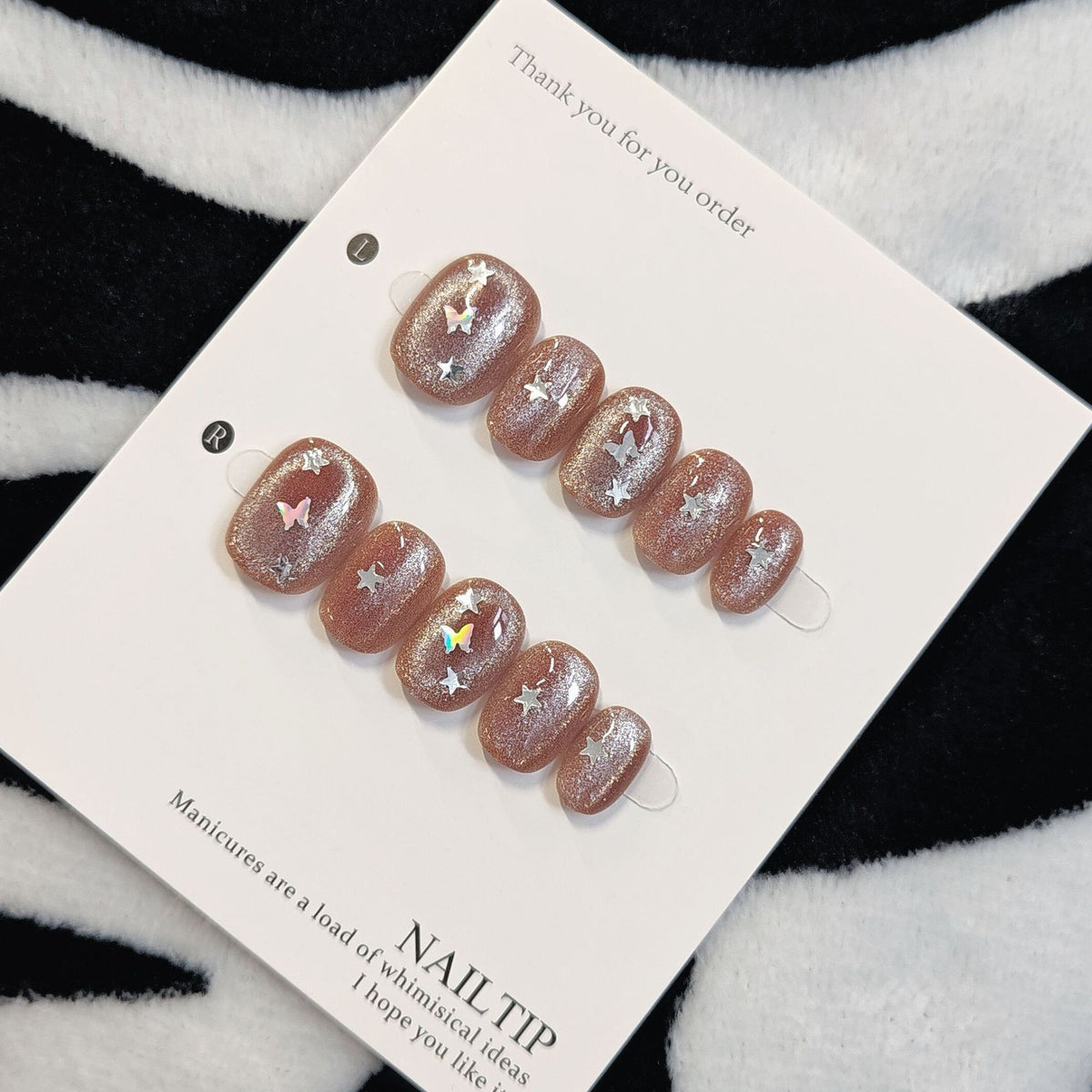 Whimsical Starry Dream Short Round Dusty Rose with Holographic Glitter Press On Nail Set