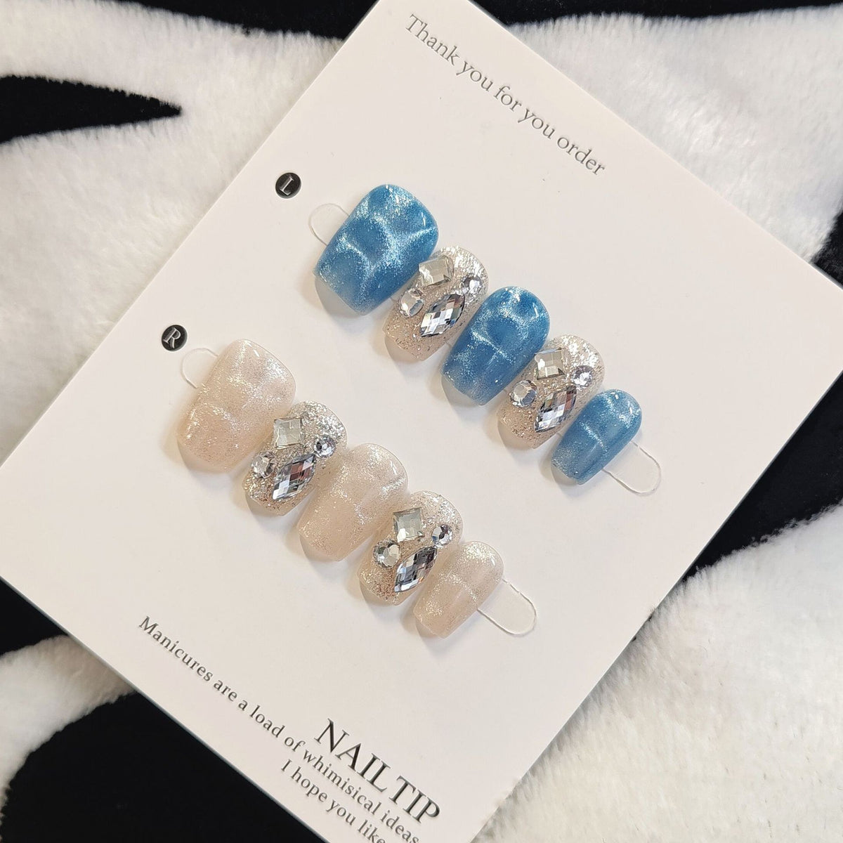 Whimsical Ocean Vibes Short Square Blue with Sparkling Accents Press on Nail Set