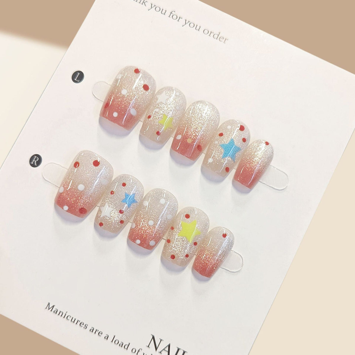 Celestial Sparkle Short Square Pink and Glitter Star Press On Nail Set