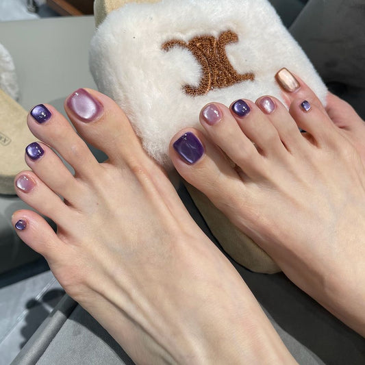 Elegant Evening Glamour Short Square Purple Ombre Press On Toenail Set