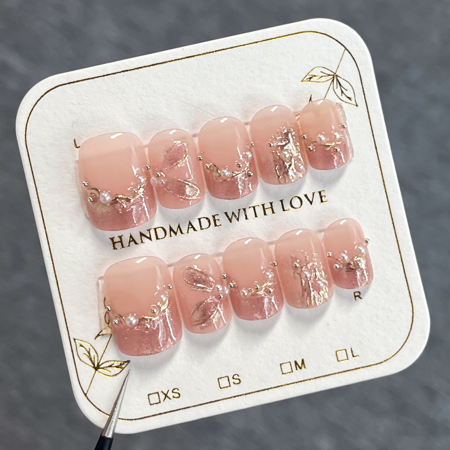 Blossom Dream Press On Nail Set Short Squoval Soft Pink with Elegant Floral Accents