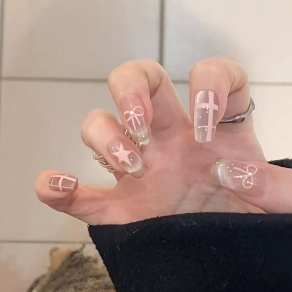 Chic Celebration Medium Coffin Pink Ombre Press On Nail Set with Glitter and Fun Design Elements