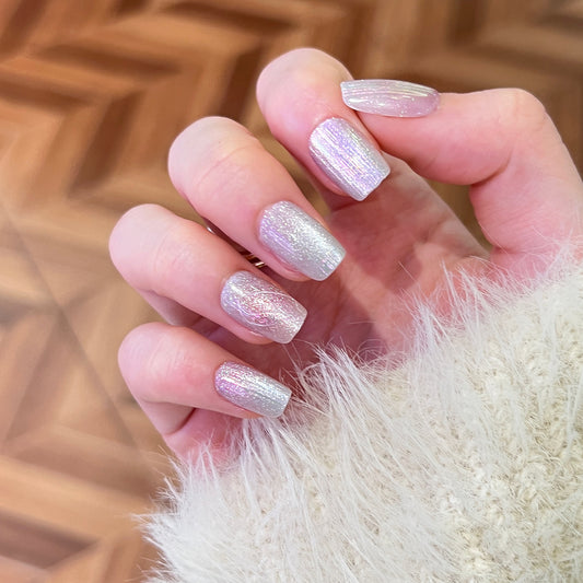 Fairy Tale Glamour Short Square Pastel Pink Press On Nail Set with Iridescent Shine