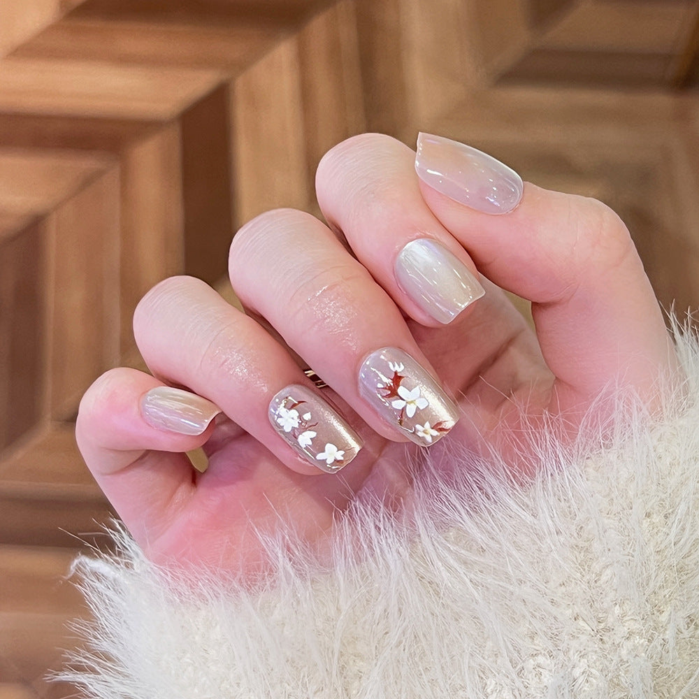 Floral Elegance Short Square Clear Press On Nail Set with Dainty Flower Designs