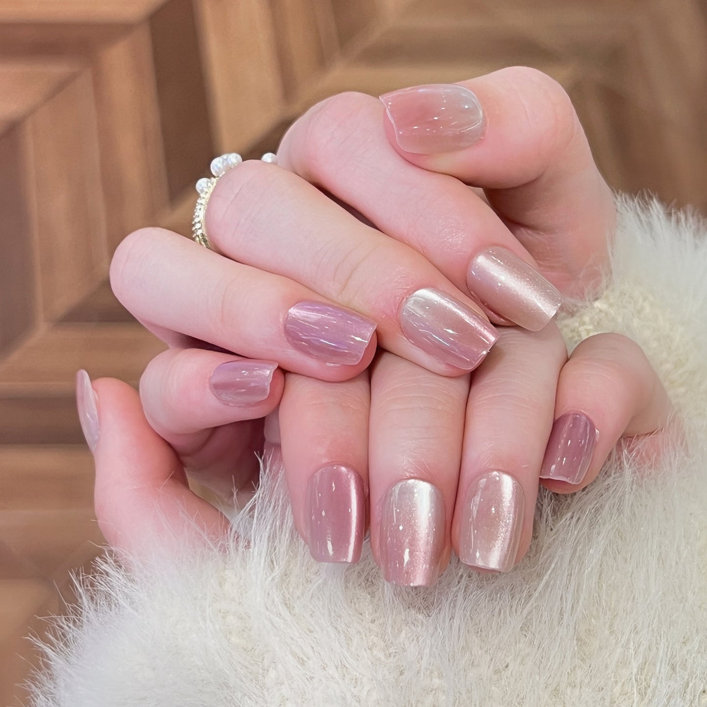 Glamorous Rose Fantasy Short Square Press On Nail Set Shimmering Pink Ombre Effect