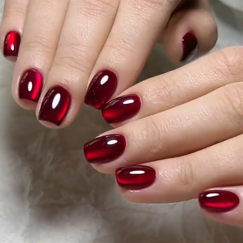Glamorous Cocktail Red Oval Short Length Press On Nail Set with Stunning Ombre Shine