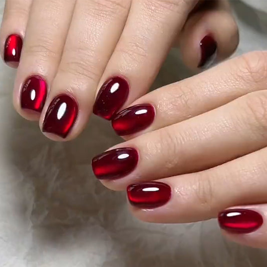 Glamorous Cocktail Red Oval Short Length Press On Nail Set with Stunning Ombre Shine