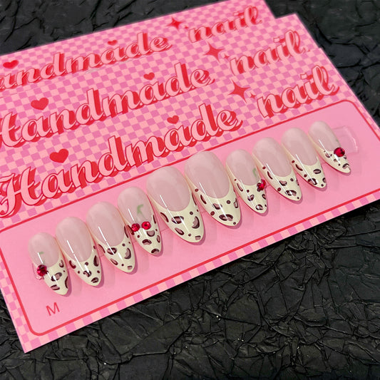 Cherry Blossom Dream Medium Almond Pink Nail Set with Charming Cherry Accents