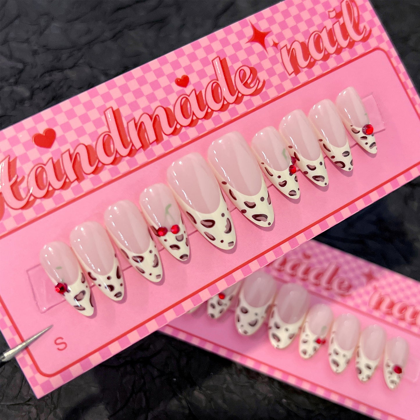 Cherry Blossom Glamour Long Almond Pink and White Nails with Cute Fruit Accents