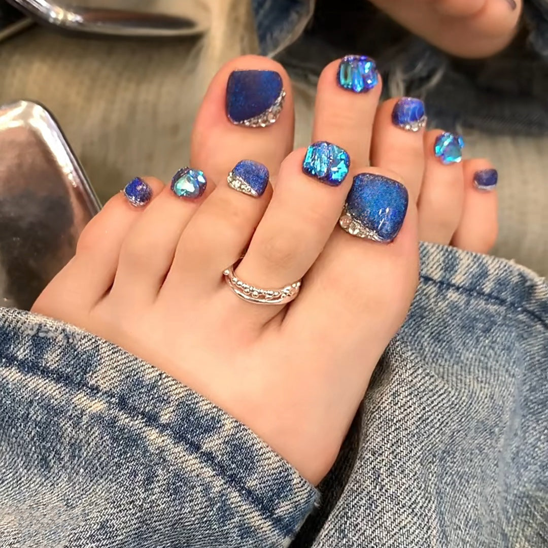 Celestial Sparkle Toenail Set Short Square Blue Iridescent Finish