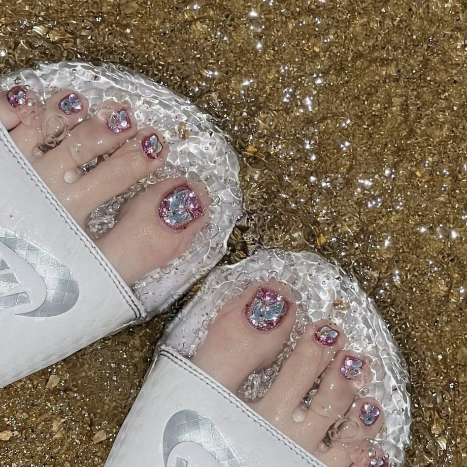Beachy Bliss Shimmering Short Square Lavender Glitter Press On Toenail Set