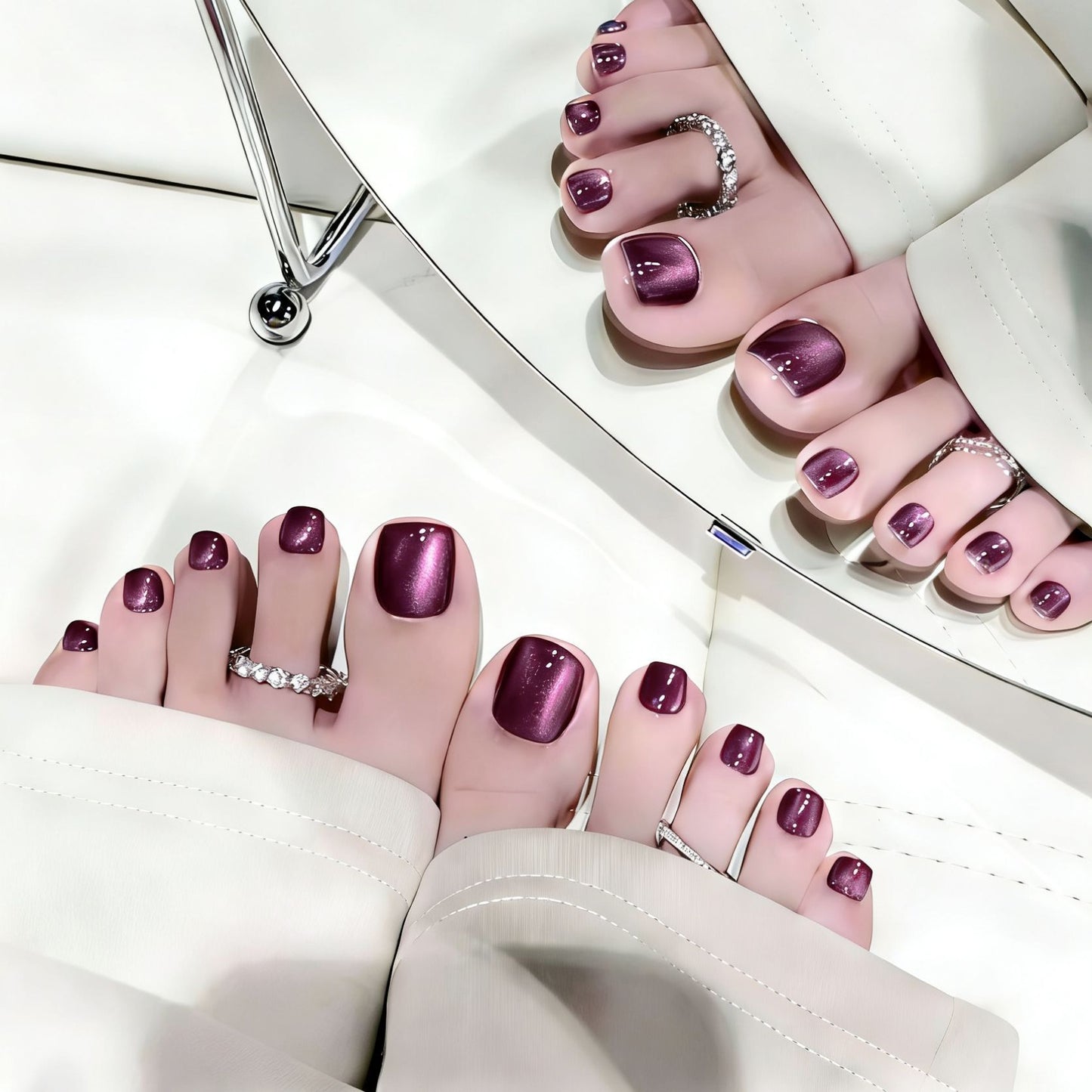 Glamorous Elegance Short Square Shimmering Purple Press On Toenail Set with Stunning Gloss Finish