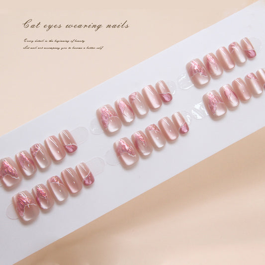 Elegant Blossom Collection Short Square Pink Press On Nails with Marble Accent Design