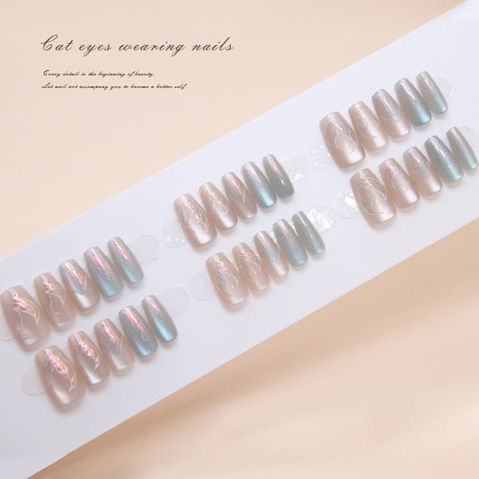 Mystic Aura Long Coffin Iridescent Cat Eye Effect Press On Nail Set