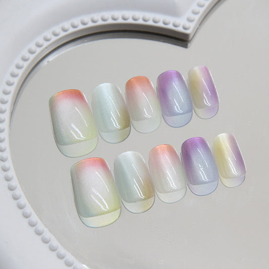 Rainbow Dream Ombre Medium Square Press On Nail Set in Pastel Gradient with Shimmering Finish