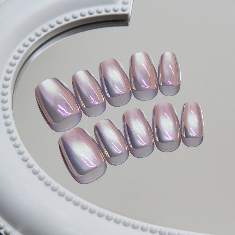 Celestial Dream Medium Square Light Pink Iridescent Press On Nail Set with Stunning Holographic Finish
