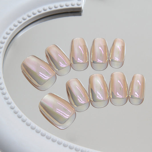 Mystical Elegance Medium Coffin Press On Nail Set Pink Iridescent Shine with Glossy Finish