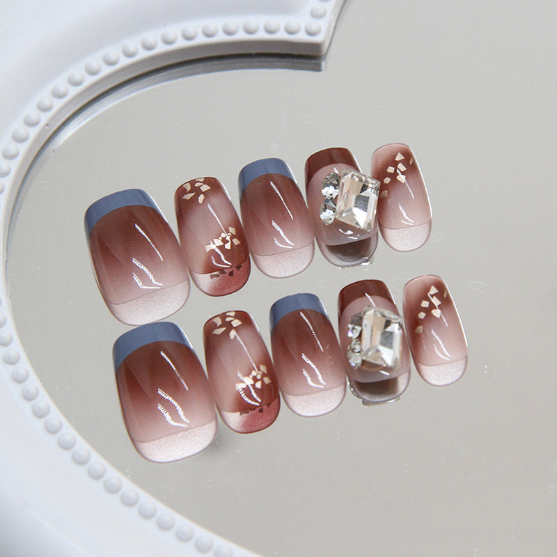 Elegant Evening Short Square Mauve Press On Nails with Crystal Accents and Shimmer Finish