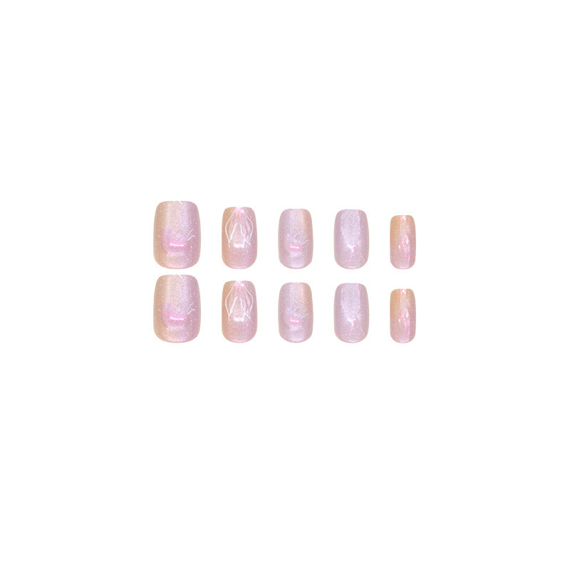 Enchanted Glow: Short Round Shaped Lavender Press On Nail Set with Sparkling Glitter Accent