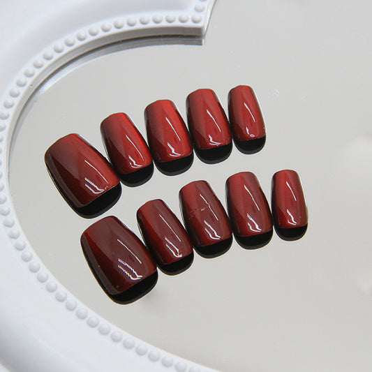 Elegant Maroon Medium Coffin Press On Nail Set with High Gloss Finish
