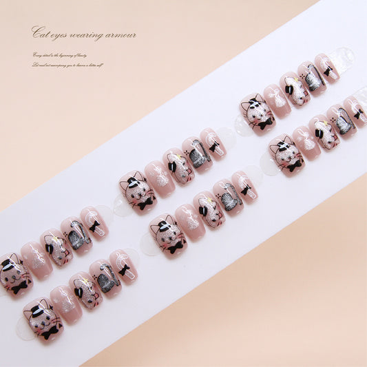 Parisian Chic Short Round Pink Press On Nail Set with Eiffel Tower and Floral Art Design