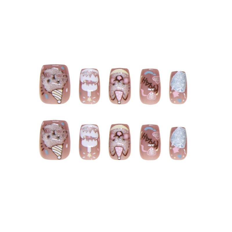 Whimsical Dessert Delight Short Round Press On Nail Set in Pastel Pink with Glitter Accent