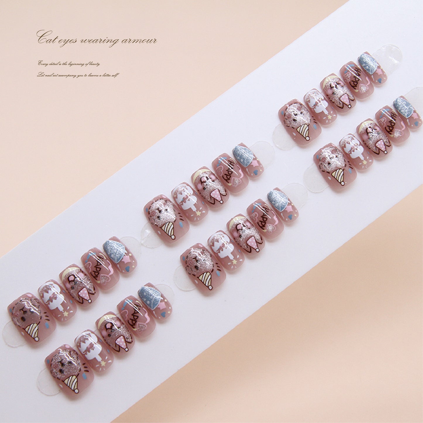 Winter Wonderland Short Round Pink Glitter Artificial Nails with Snowflake Accents Press On Nail Set