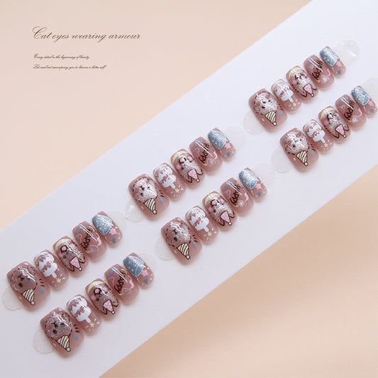 Winter Wonderland Short Round Pink Glitter Artificial Nails with Snowflake Accents Press On Nail Set