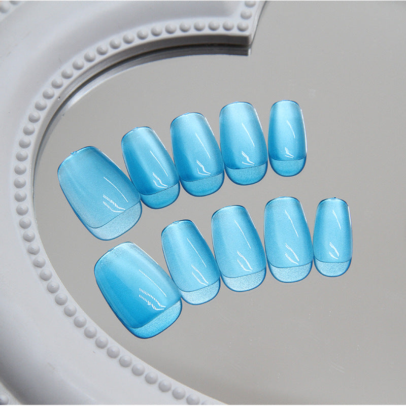 Summer Breeze Short Round Sky Blue Shimmer Finish Press On Nail Set