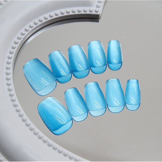 Summer Breeze Short Round Sky Blue Shimmer Finish Press On Nail Set