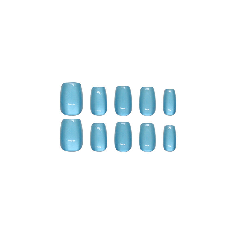 Summer Sky Short Round Baby Blue Press On Nail Set with Glossy Finish