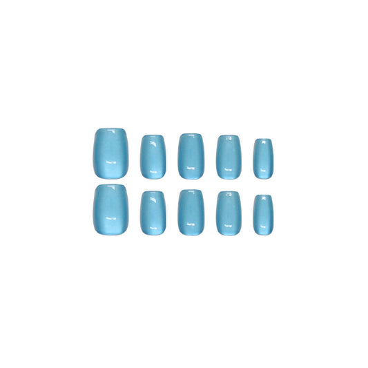 Summer Sky Short Round Baby Blue Press On Nail Set with Glossy Finish