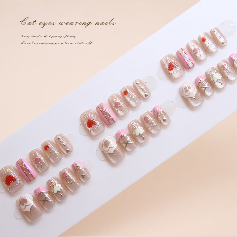 Enchanted Garden Short Round Pastel Pink and Beige Press on Nails with Floral Accents