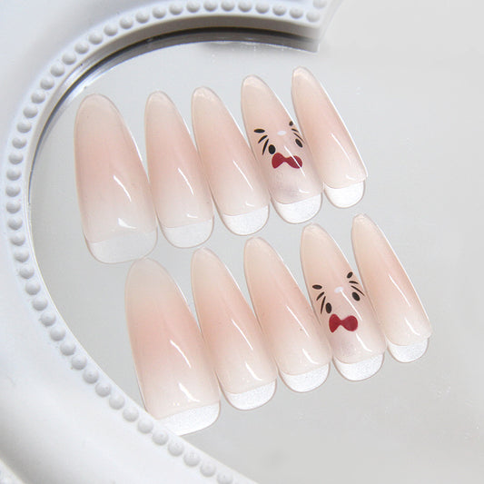 Whimsical Charm Long Almond Pink Ombre Nails With Cute Expressions
